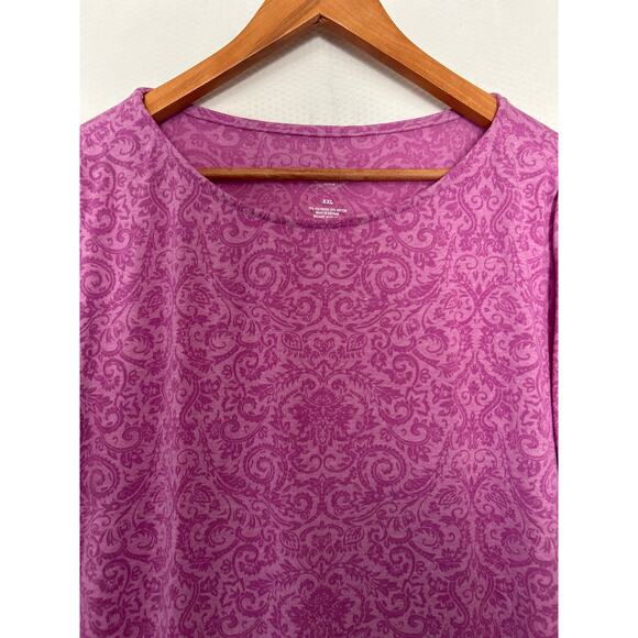 St John's Bay Purple Paisley Print Short Sleeve Top Ruched Tie Sleeve Tee XXL - Picture 2 of 8